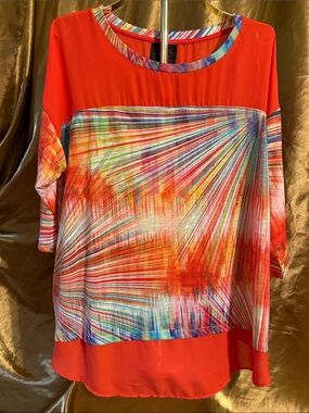 Red Multicolor Print Women's Tunic Top